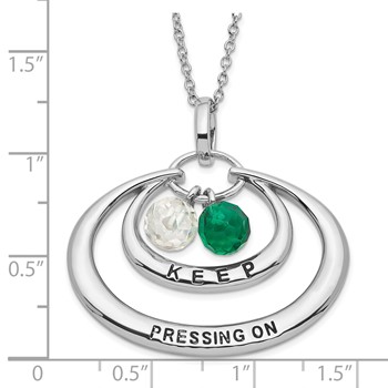Sentimental Expressions Sterling Silver Polished & Antiqued Green & Clear CZ Keep Pressing On Necklace — alternate view