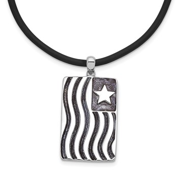 Sentimental Expressions Sterling Silver Rhodium-plated Waves Of Pride 22in Rubber Cord with 2in ext Necklace