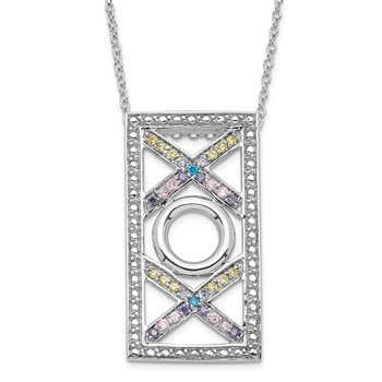 Sentimental Expressions Sterling Silver Polished Multicolor CZ Love and Kisses Necklace