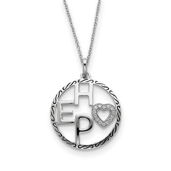 Sterling Silver Antiqued CZ Hope 18in Necklace
