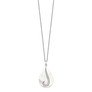 Sentimental Expressions Sterling Silver Rhodium-plated Mother of Pearl CZ Tear From Heaven 18in Necklace — alternate view
