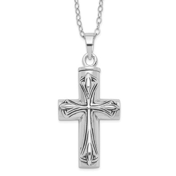 Sentimental Expressions Sterling Silver  Rhodium-plated Antiqued Cross Ash Holder 18 Inch Necklace