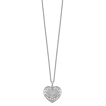Sentimental Expressions Sterling Silver Rhodium-plated Antiqued CZ To My Granddaughter 18in Heart Necklace — alternate view