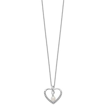 Sentimental Expressions Sterling Silver Rhodium-plated CZ and FW Cultured Pearl My Friend 18in Heart Necklace — alternate view