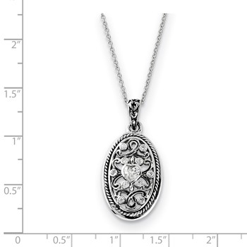 Sterling Silver Antiqued CZ Because Of You 18in Necklace — alternate view