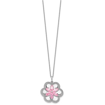 Sentimental Expressions Sterling Silver Rhodium-plated CZ Pretty in Pink Flower 18 Inch Necklace — alternate view