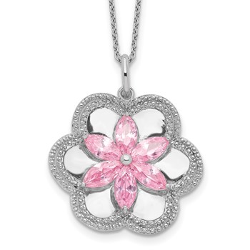 Sentimental Expressions Sterling Silver Rhodium-plated CZ Pretty in Pink Flower 18 Inch Necklace