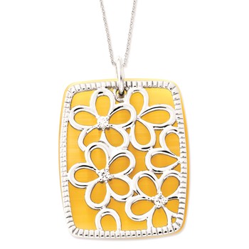 Sterling Silver CZ/Simulated Cat's Eye I Am An Original Floral Necklace — alternate view