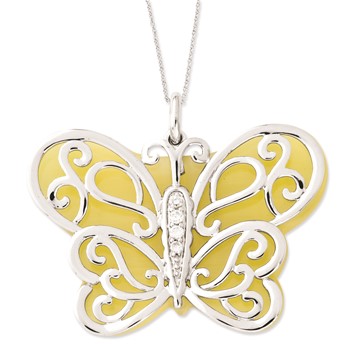 Sterling Silver CZ & Simulated Cat's Eye Believe You Can Butterfly Necklace — alternate view