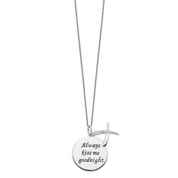 Sentimental Expressions Sterling Silver Rhodium-plated Antiqued CZ Always Kiss Me Goodnight 18in Necklace — alternate view