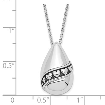 Sterling Silver Antiqued Remembrance of Love Teardrop Heart Necklace — alternate view