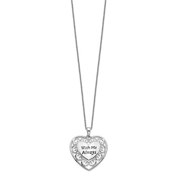 Sentimental Expressions Sterling Silver Rhodium-plated Antiqued With Me Always 18in Heart Necklace — alternate view