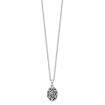 Sentimental Expressions Sterling Silver Rhodium-plated CZ Antiqued Flower Ash Holder 18 Inch Necklace — alternate view