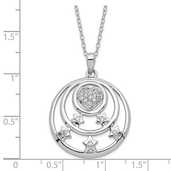 Sterling Silver CZ Stars & Heart Circle Dream Come True Necklace — alternate view