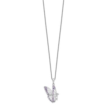 Sentimental Expressions Sterling Silver Rhodium-plated CZ Never Give Up Butterfly 18in. Necklace — alternate view