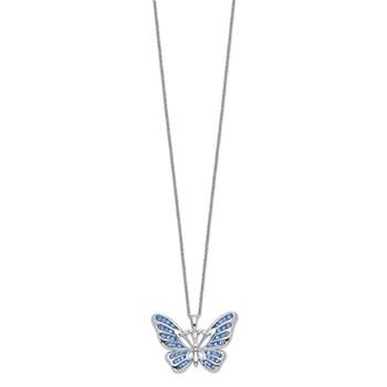 Sentimental Expressions Sterling Silver Rhodium-plated Crystal Never Give Up Butterfly 18in Necklace — alternate view