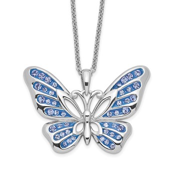 Sentimental Expressions Sterling Silver Rhodium-plated Crystal Never Give Up Butterfly 18in Necklace