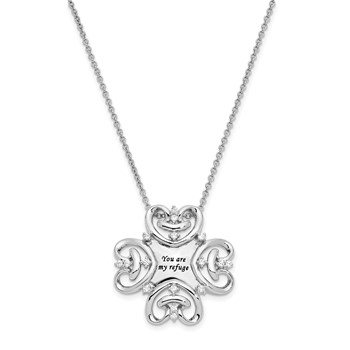Sentimental Expressions Sterling Silver Rhodium-plated CZ Antiqued You Are My Refuge 18in. Necklace