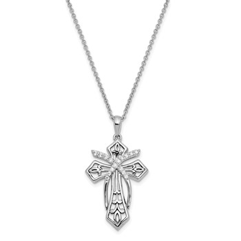 Sentimental Expressions Sterling Silver Rhodium-plated CZ Antiqued The Salvation Cross 18in. Necklace