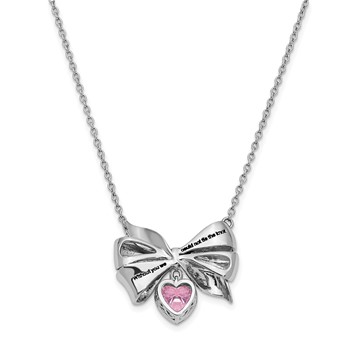 Sentimental Expressions Sterling Silver Rhodium-plated Antiqued Pink CZ Tie The Knot 18in. Necklace — alternate view