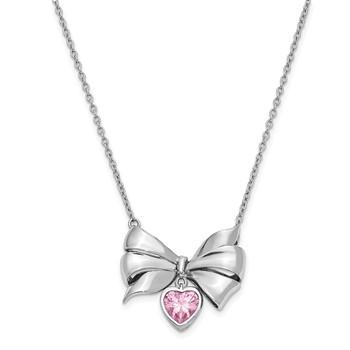 Sentimental Expressions Sterling Silver Rhodium-plated Antiqued Pink CZ Tie The Knot 18in. Necklace