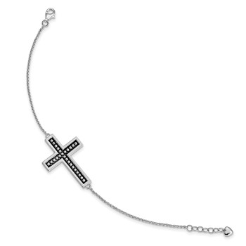 Sterling Silver Antiqued Carry Your Cross 7in. Bracelet w/ 1/2 in. ext — alternate view