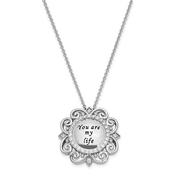 Sentimental Expressions Sterling Silver Rhodium-plated CZ Antiqued You Are My Life 18in. Necklace — alternate view