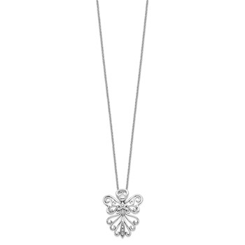 Sentimental Expressions Sterling Silver Rhodium-plated CZ Antiqued Angel, Heavenly Angel 18 Inch Necklace — alternate view