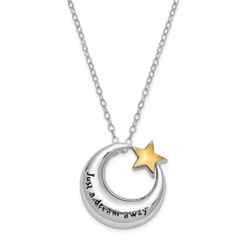 Sentimental Expressions Sterling Silver Rhodium Antiqued Just A Dream Away Moon with Gold-tone Accent Star Ash Holder 18 Inch Necklace — alternate view