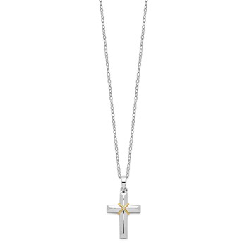 Sentimental Expressions Sterling Silver Rhodium-plated CZ Gold-tone Accent Cross Ash Holder 18 Inch Necklace — alternate view