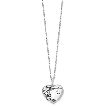 Sentimental Expressions Sterling Silver Rhodium-plated Antiqued Paw Print Remembered in Love Heart 18 Inch Necklace — alternate view