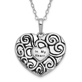Sentimental Expressions Sterling Silver Rhodium-plated Antiqued In My Heart 18 Inch Necklace