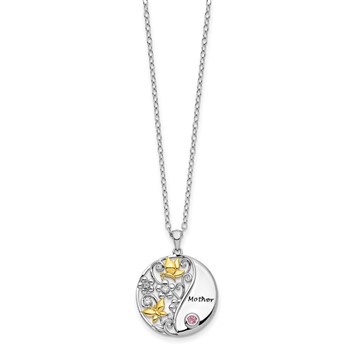 Sentimental Expressions Sterling Silver Gold-tone Pink and Clear CZ Mother Heart 18in Necklace — alternate view