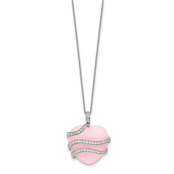 Sentimental Expressions Sterling Silver Rhodium-plated CZ and Pink Quartz Heart My Daughter 18in Necklace — alternate view
