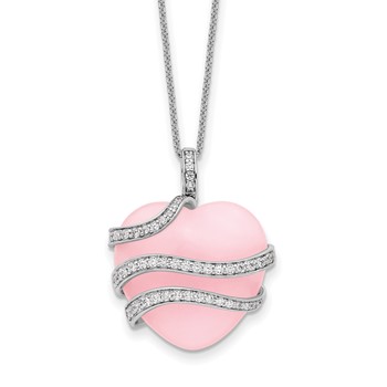 Sentimental Expressions Sterling Silver Rhodium-plated CZ and Pink Quartz Heart My Daughter 18in Necklace