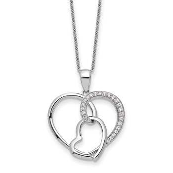 Sentimental Expressions Sterling Silver Rhodium-plated CZ Together In Love 18in Necklace