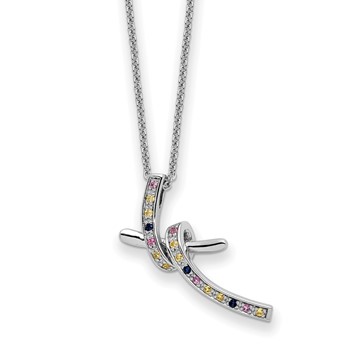 Sentimental Expressions Sterling Silver Rhodium-plated CZ and Created Pink Sapphire Dancing With Joy 18in Necklace