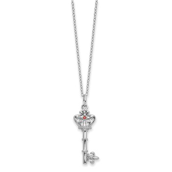 Sentimental Expressions Sterling Silver Rhodium-plated Red CZ Antiqued Key of David 18in Necklace — alternate view