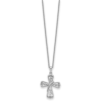 Sentimental Expressions Sterling Silver Rhodium-plated Love Never Fails Cross 22in Necklace — alternate view