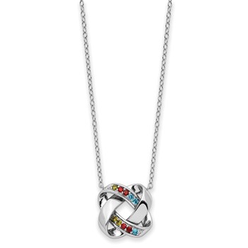 Sentimental Expressions Sterling Silver Rhodium-plated Multi-color CZ Color Me Happy Square 18in Necklace — alternate view