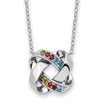 Sentimental Expressions Sterling Silver Rhodium-plated Multi-color CZ Color Me Happy Square 18in Necklace