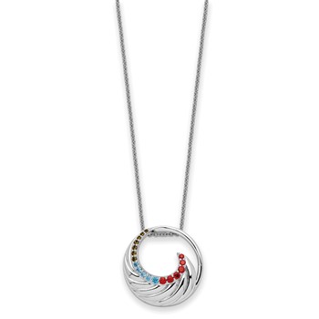 Sentimental Expressions Sterling Silver Rhodium-plated Multi-color CZ Color Me Happy Circle 18in Necklace — alternate view