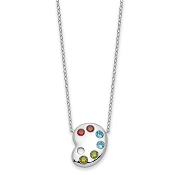 Sentimental Expressions Sterling Silver Rhodium-plated Multi-color CZ Color Me Happy Pallet 18in Necklace — alternate view