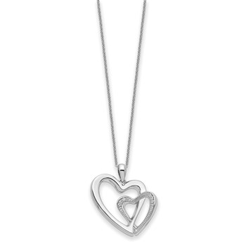 Sentimental Expressions Sterling Silver Rhodium-plated CZ You and Me Heart 18in Necklace — alternate view