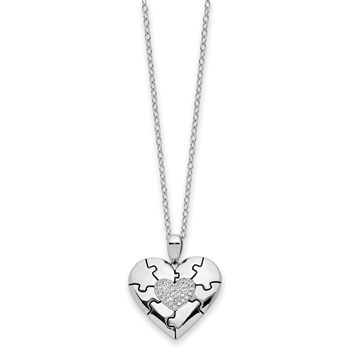 Sentimental Expressions Sterling Silver Rhodium-plated CZ Antiqued Love You To Pieces 18in Necklace — alternate view