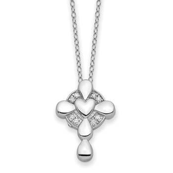 Sentimental Expressions Sterling Silver Rhodium-plated CZ Memory Cross Locket 18in Necklace