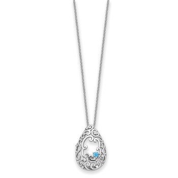 Sentimental Expressions Sterling Silver Rhodium-plated Blue and Clear CZ In Memory of My Father 18in Necklace — alternate view