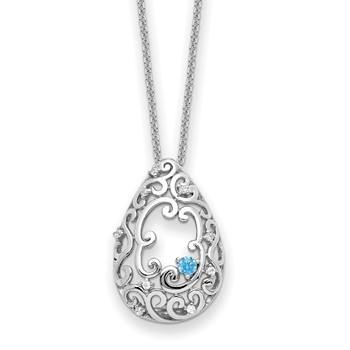 Sentimental Expressions Sterling Silver Rhodium-plated Blue and Clear CZ In Memory of My Father 18in Necklace