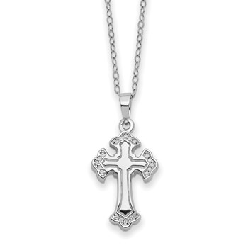 Sentimental Expressions Sterling Silver Rhodium-plated CZ Eternal Home Cross Ash Holder 18 Inch Necklace