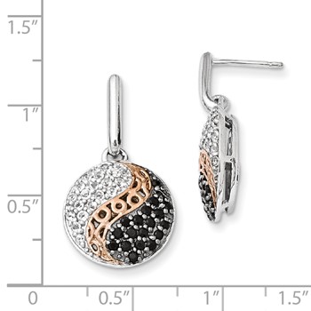 Sterling Silver Rose GP Black Rhodium White Topaz/Onyx Post Earrings — alternate view